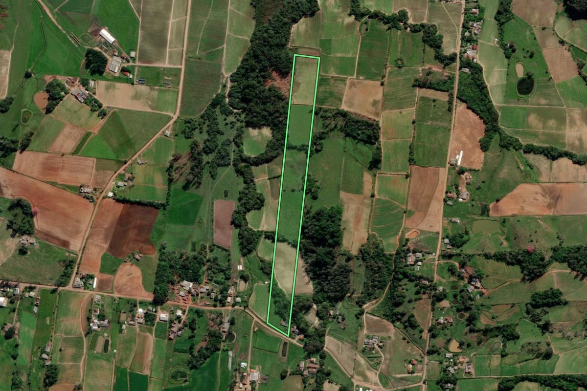 Imagem de satélite do imóvel rural em Venâncio Aires (RS), com o contorno declarado no CAR desenhado por cima.