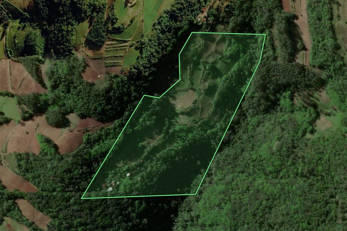 Imagem de satélite do imóvel rural em Venâncio Aires (RS), com o contorno declarado no CAR desenhado por cima.