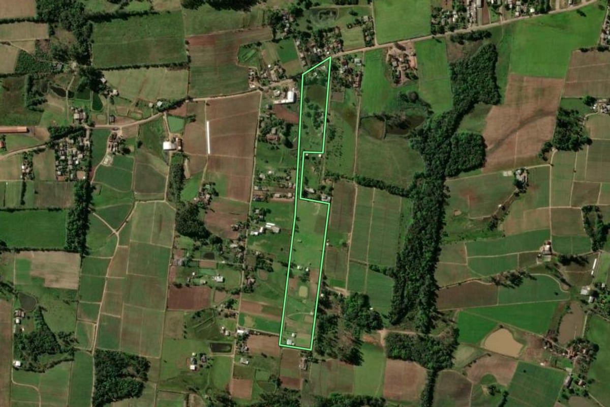 Imagem de satélite do imóvel rural em Venâncio Aires (RS), com o contorno declarado no CAR desenhado por cima.