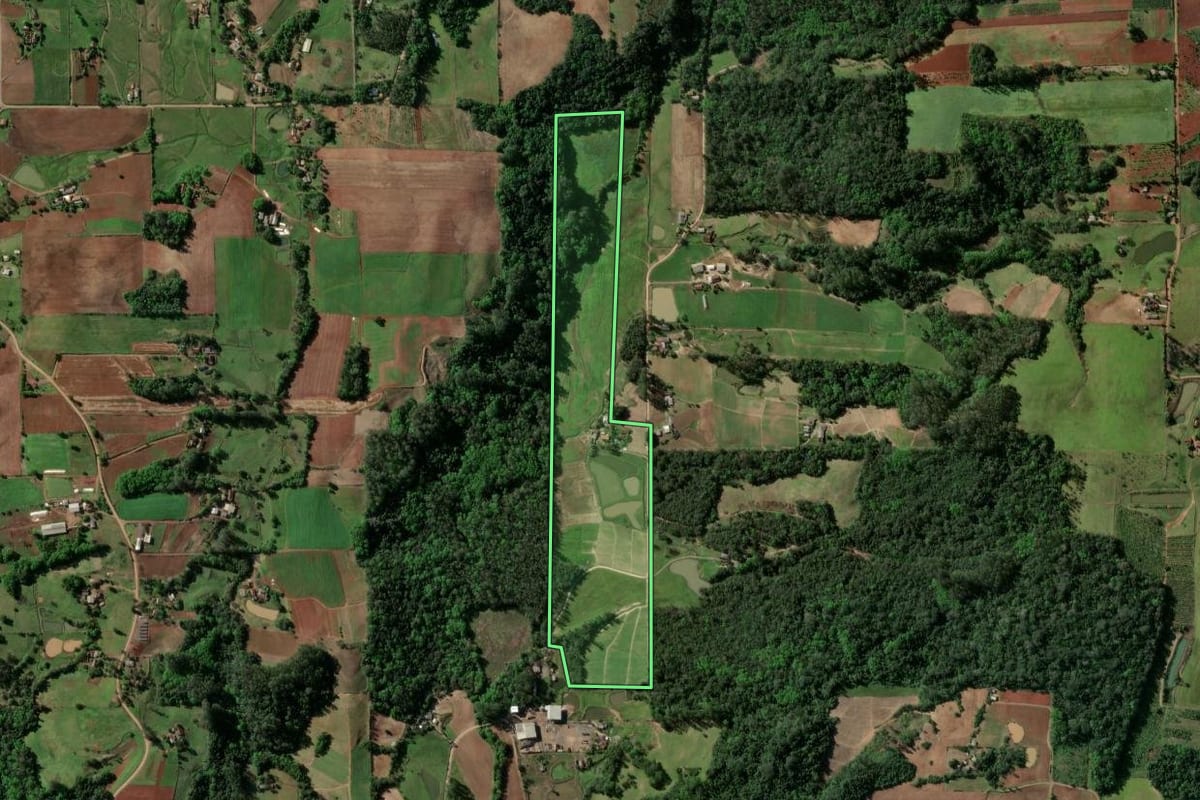 Imagem de satélite do imóvel rural em Venâncio Aires (RS), com o contorno declarado no CAR desenhado por cima.