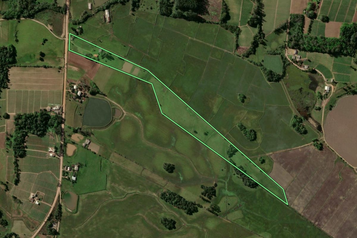 Imagem de satélite do imóvel rural em Venâncio Aires (RS), com o contorno declarado no CAR desenhado por cima.