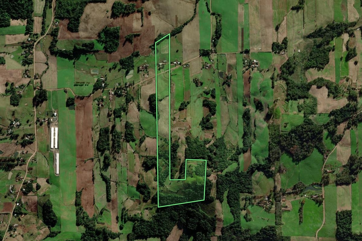 Imagem de satélite do imóvel rural em Venâncio Aires (RS), com o contorno declarado no CAR desenhado por cima.
