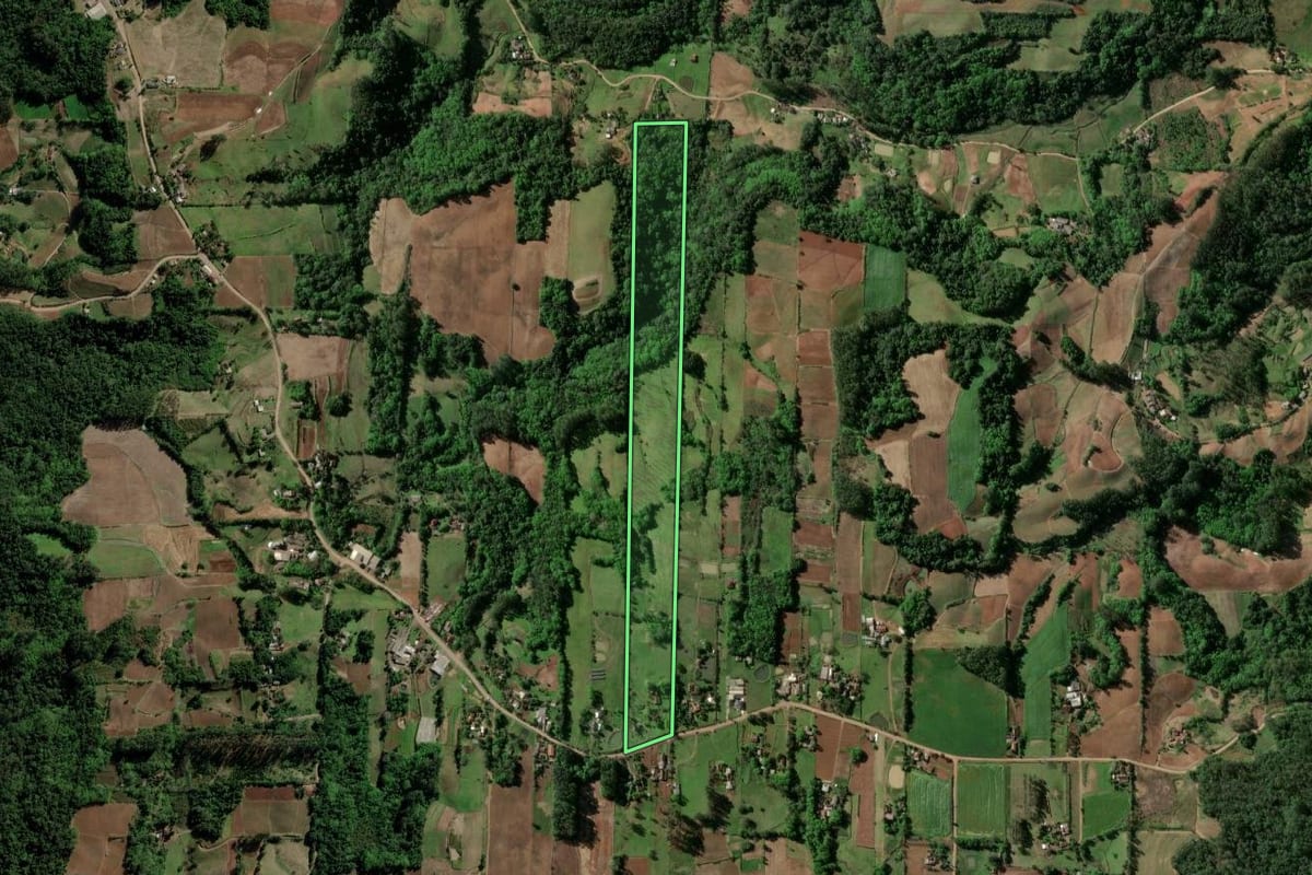Imagem de satélite do imóvel rural em Venâncio Aires (RS), com o contorno declarado no CAR desenhado por cima.