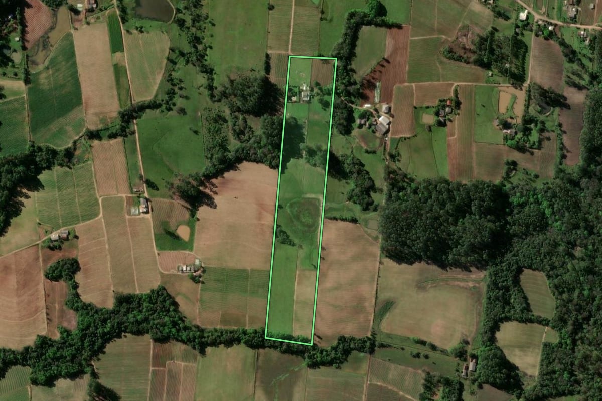 Imagem de satélite do imóvel rural em Venâncio Aires (RS), com o contorno declarado no CAR desenhado por cima.