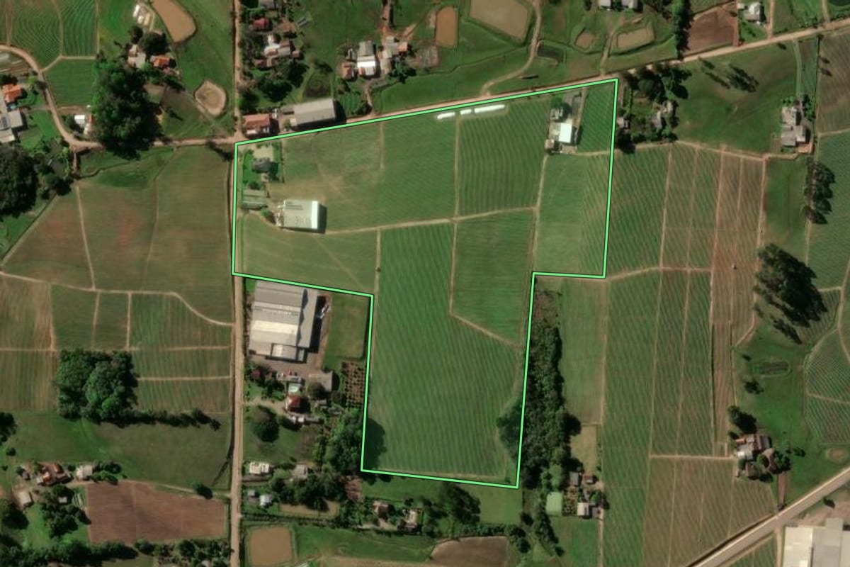 Imagem de satélite do imóvel rural em Venâncio Aires (RS), com o contorno declarado no CAR desenhado por cima.