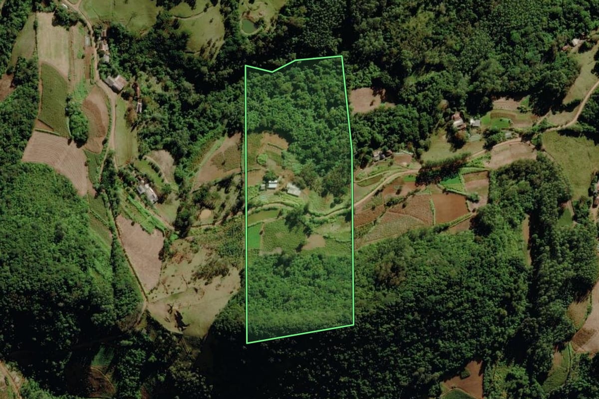 Imagem de satélite do imóvel rural em Venâncio Aires (RS), com o contorno declarado no CAR desenhado por cima.
