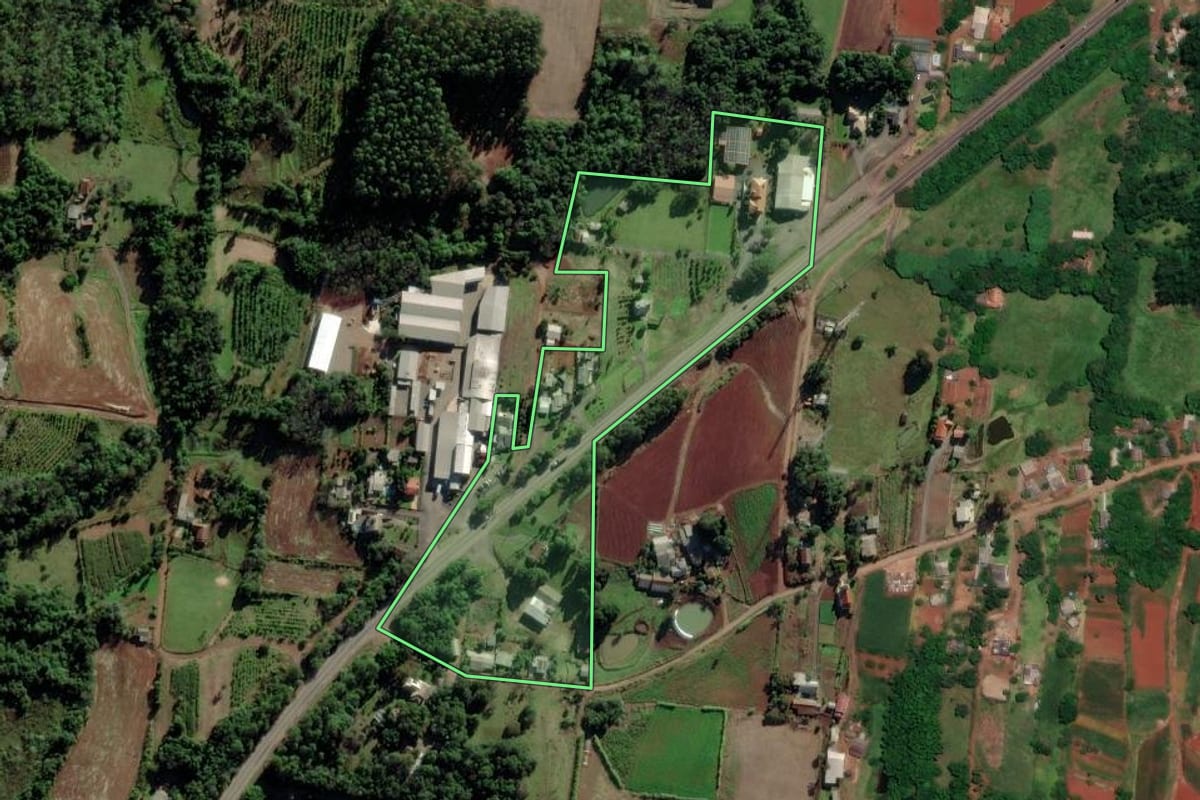 Imagem de satélite do imóvel rural em Venâncio Aires (RS), com o contorno declarado no CAR desenhado por cima.