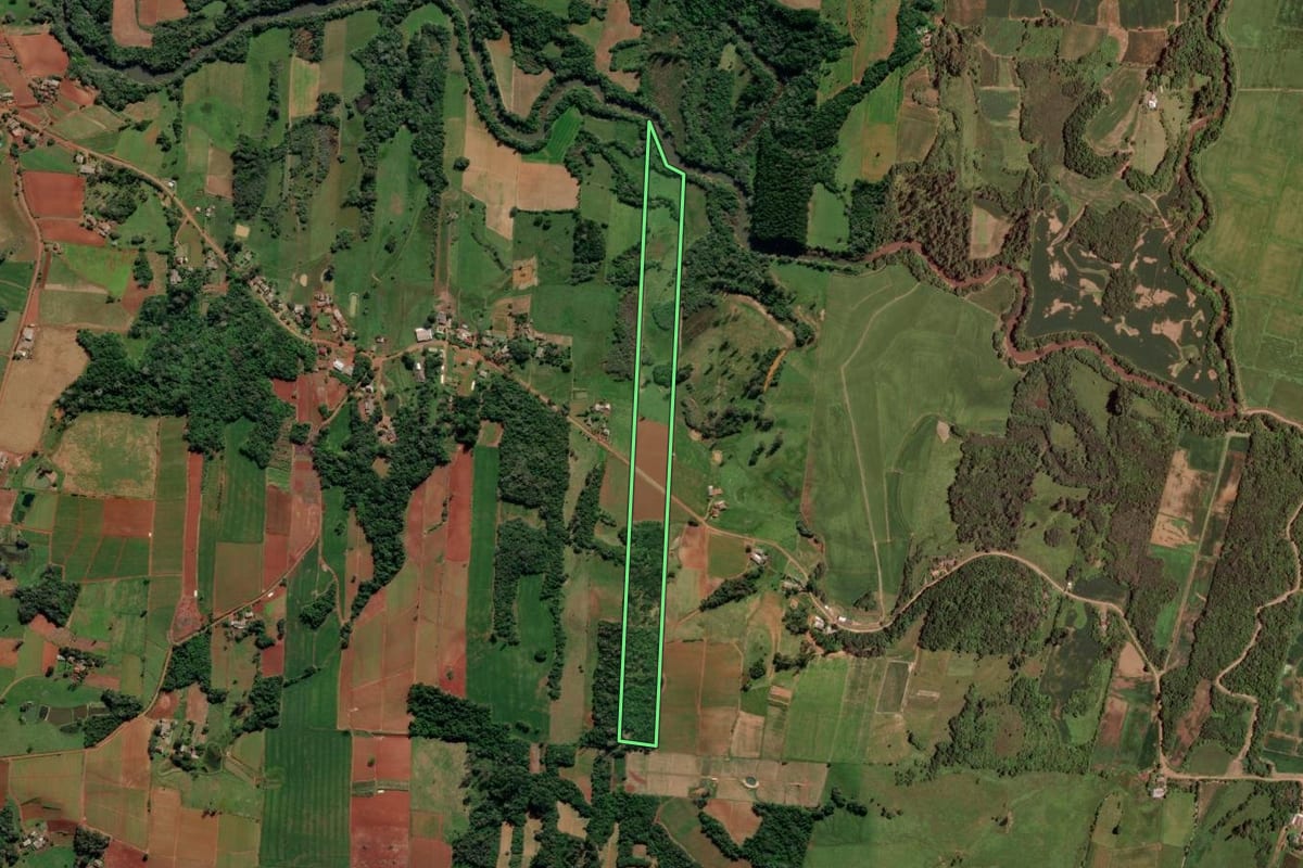Imagem de satélite do imóvel rural em Venâncio Aires (RS), com o contorno declarado no CAR desenhado por cima.