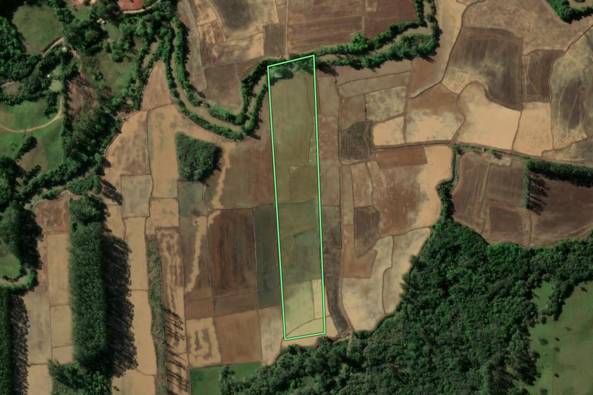 Imagem de satélite do imóvel rural em Venâncio Aires (RS), com o contorno declarado no CAR desenhado por cima.