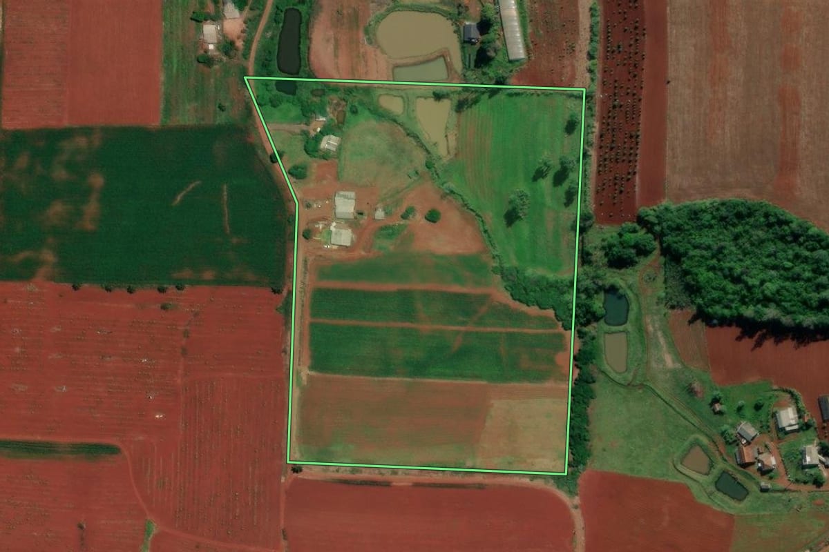 Imagem de satélite do imóvel rural em Venâncio Aires (RS), com o contorno declarado no CAR desenhado por cima.
