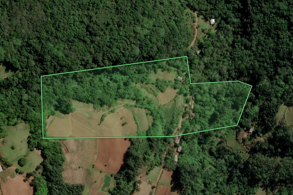 Imagem de satélite do imóvel rural em Venâncio Aires (RS), com o contorno declarado no CAR desenhado por cima.