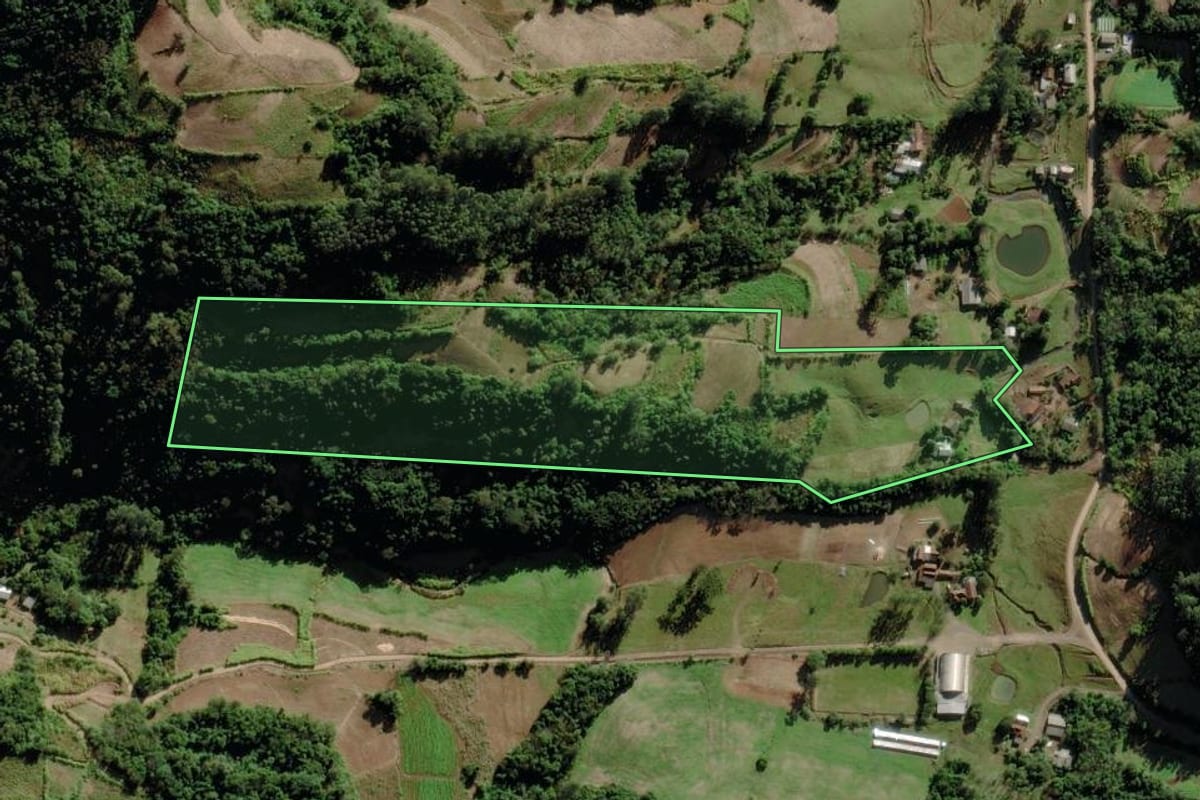 Imagem de satélite do imóvel rural em Venâncio Aires (RS), com o contorno declarado no CAR desenhado por cima.