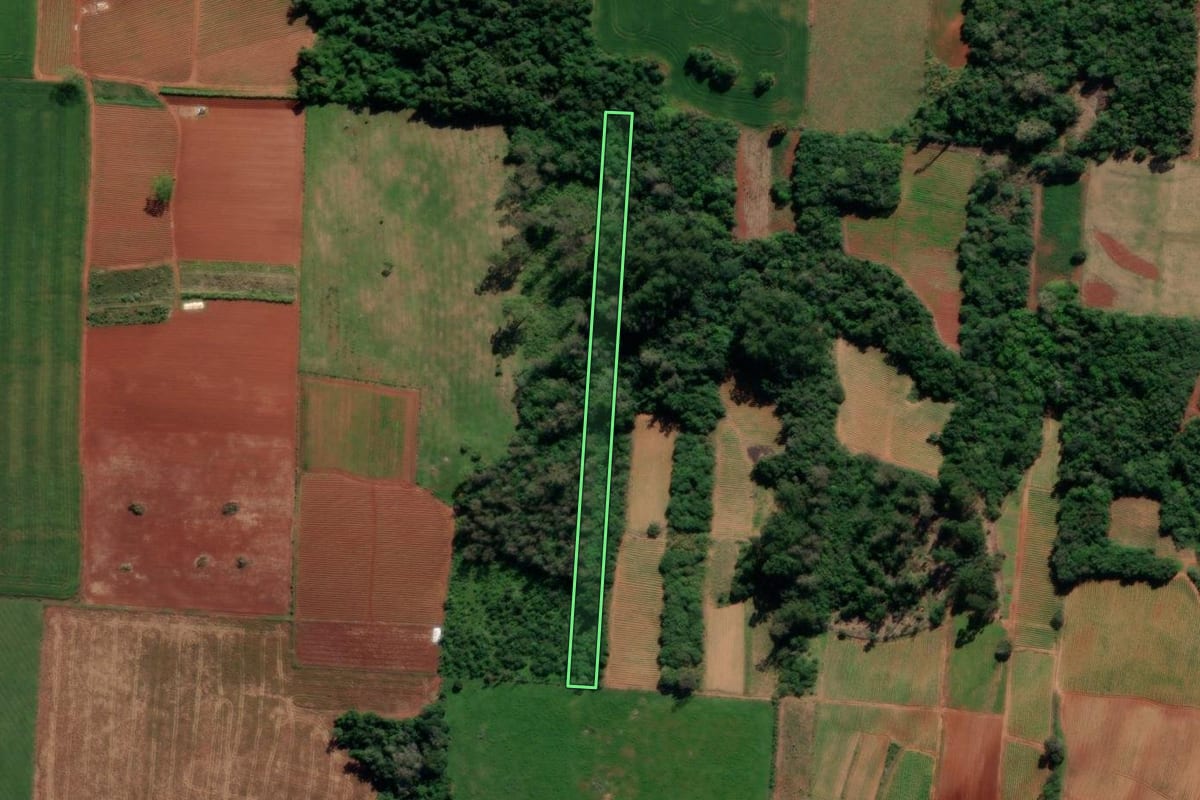 Imagem de satélite do imóvel rural em Venâncio Aires (RS), com o contorno declarado no CAR desenhado por cima.