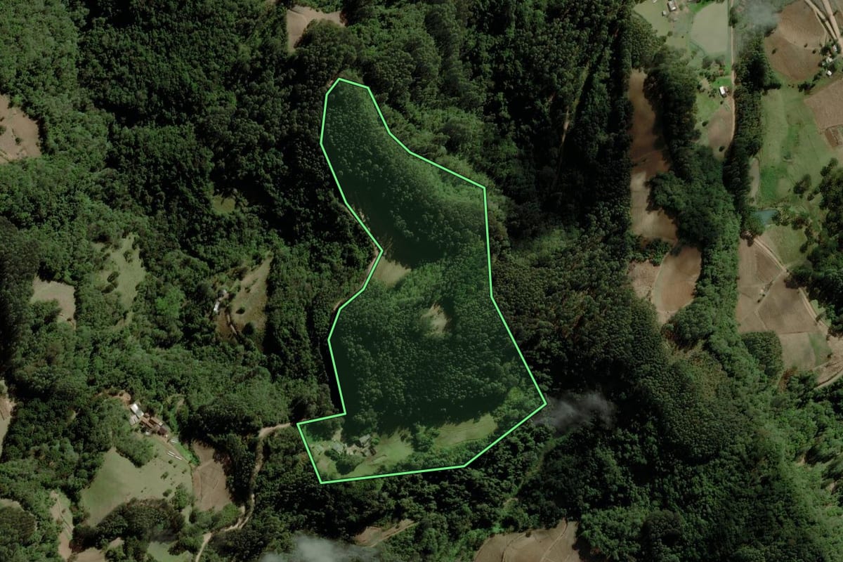 Imagem de satélite do imóvel rural em Venâncio Aires (RS), com o contorno declarado no CAR desenhado por cima.