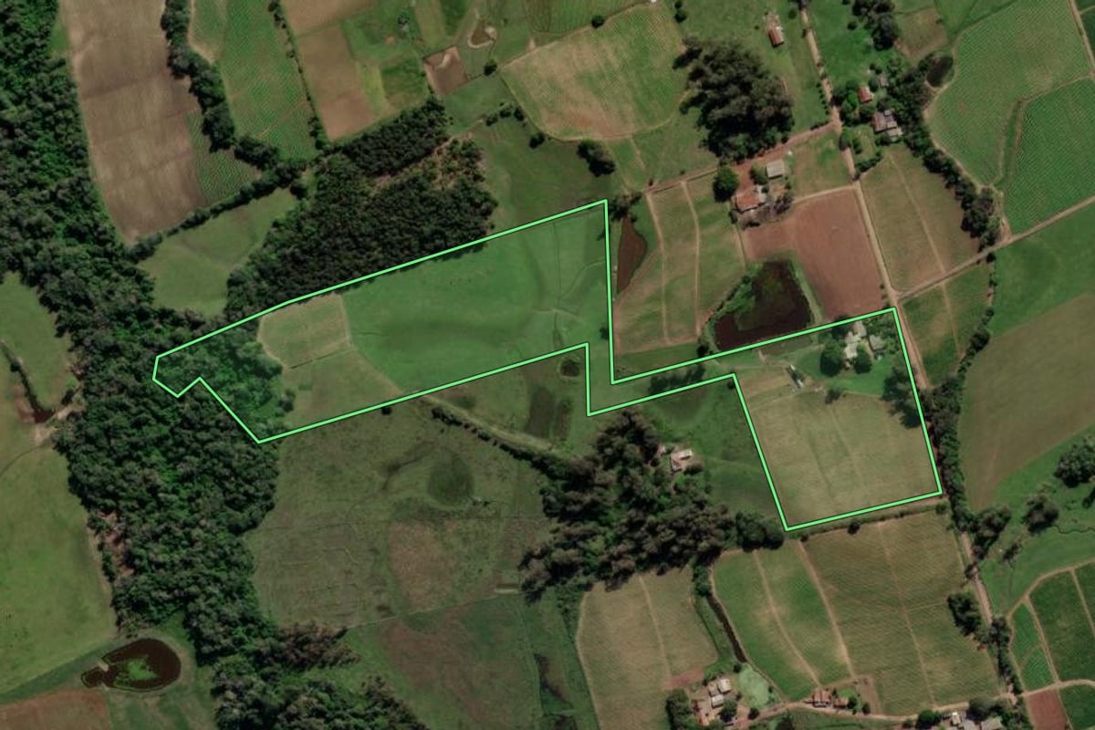 Imagem de satélite do imóvel rural em Venâncio Aires (RS), com o contorno declarado no CAR desenhado por cima.