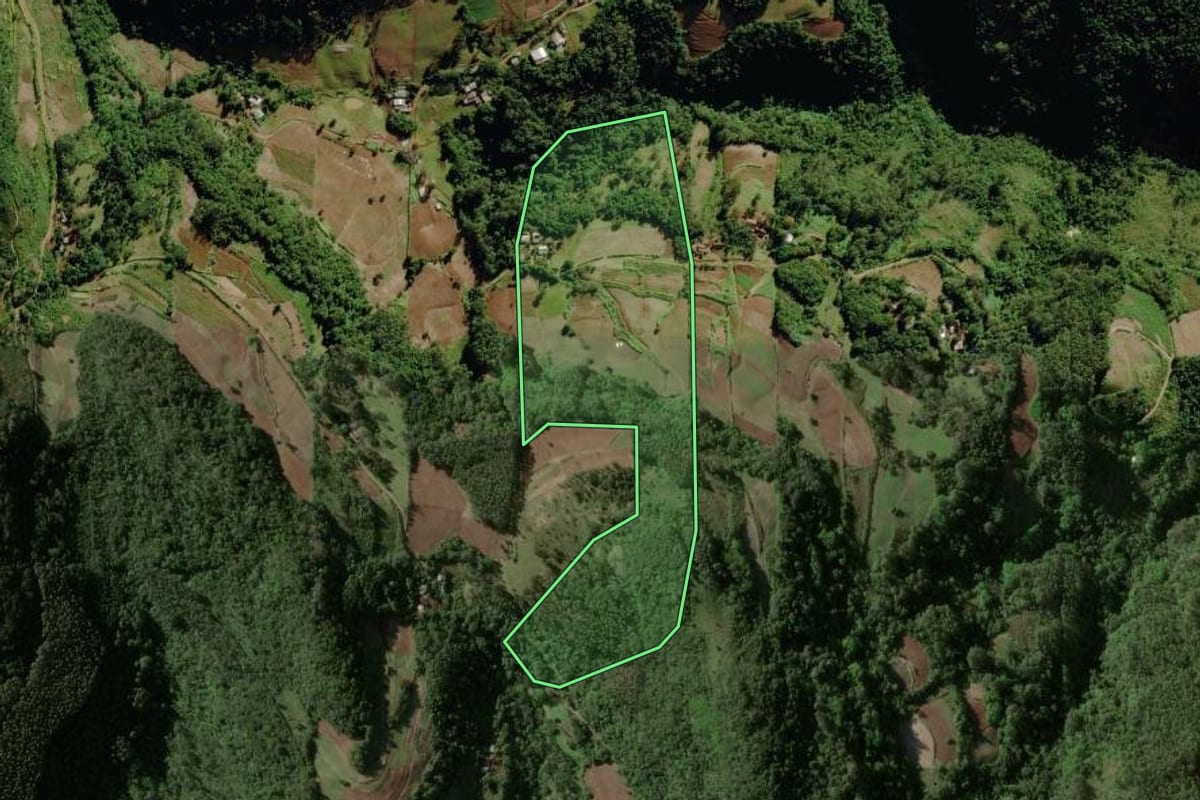 Imagem de satélite do imóvel rural em Venâncio Aires (RS), com o contorno declarado no CAR desenhado por cima.