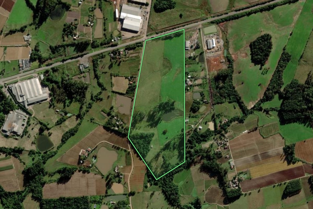 Imagem de satélite do imóvel rural em Venâncio Aires (RS), com o contorno declarado no CAR desenhado por cima.
