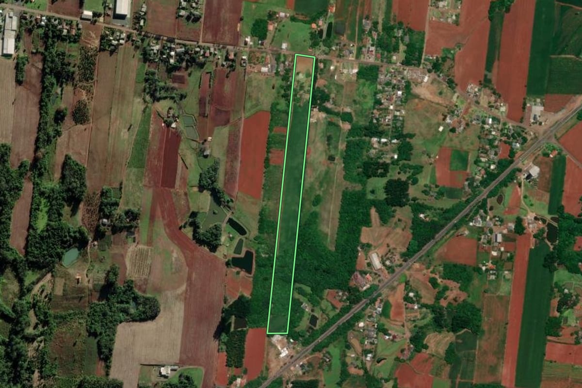 Imagem de satélite do imóvel rural em Venâncio Aires (RS), com o contorno declarado no CAR desenhado por cima.