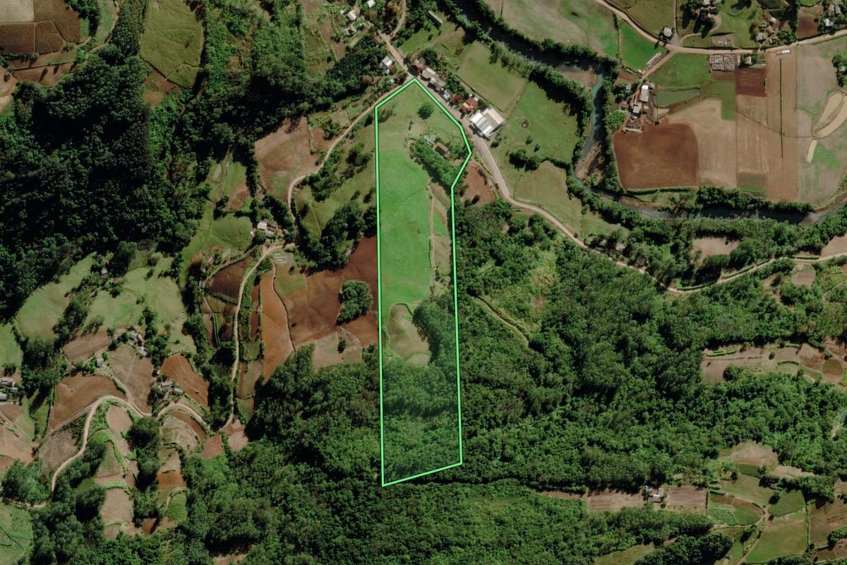 Imagem de satélite do imóvel rural em Venâncio Aires (RS), com o contorno declarado no CAR desenhado por cima.