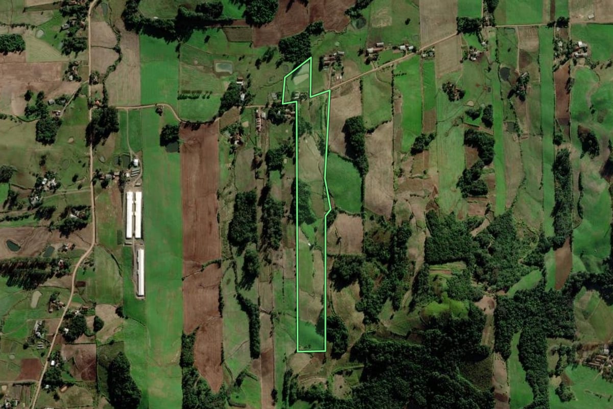 Imagem de satélite do imóvel rural em Venâncio Aires (RS), com o contorno declarado no CAR desenhado por cima.