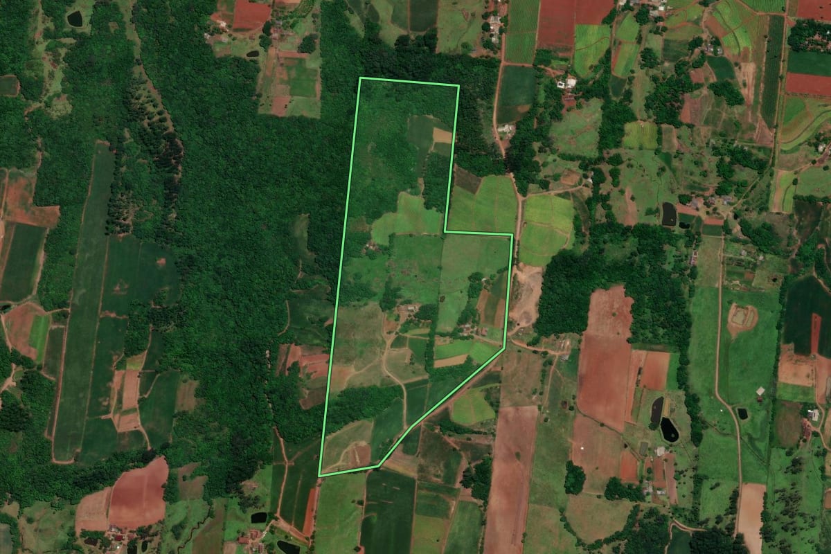 Imagem de satélite do imóvel rural em Venâncio Aires (RS), com o contorno declarado no CAR desenhado por cima.