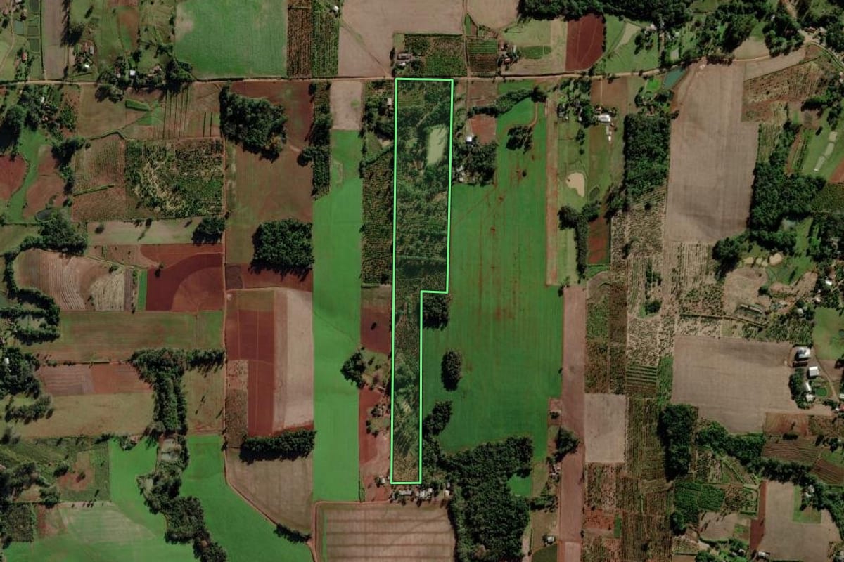 Imagem de satélite do imóvel rural em Venâncio Aires (RS), com o contorno declarado no CAR desenhado por cima.