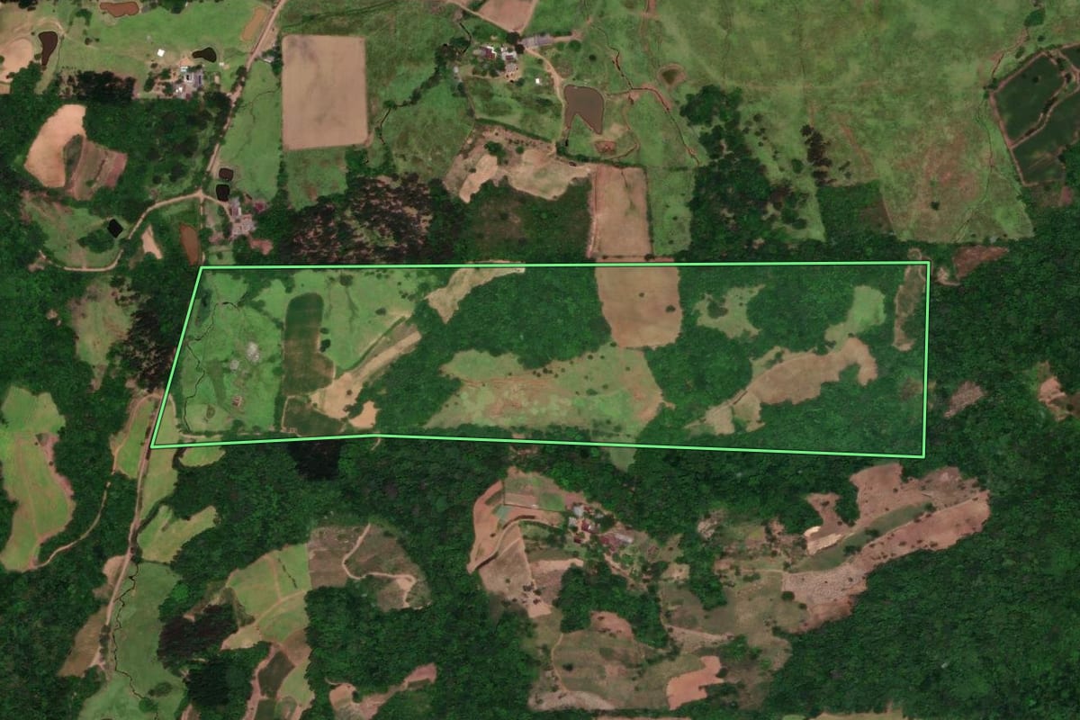 Imagem de satélite do imóvel rural em Vera Cruz (RS), com o contorno declarado no CAR desenhado por cima.