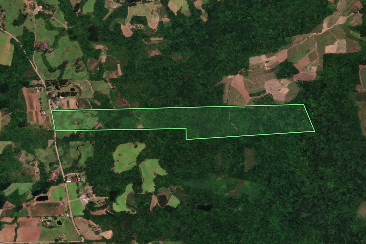 Imagem de satélite do imóvel rural em Vera Cruz (RS), com o contorno declarado no CAR desenhado por cima.