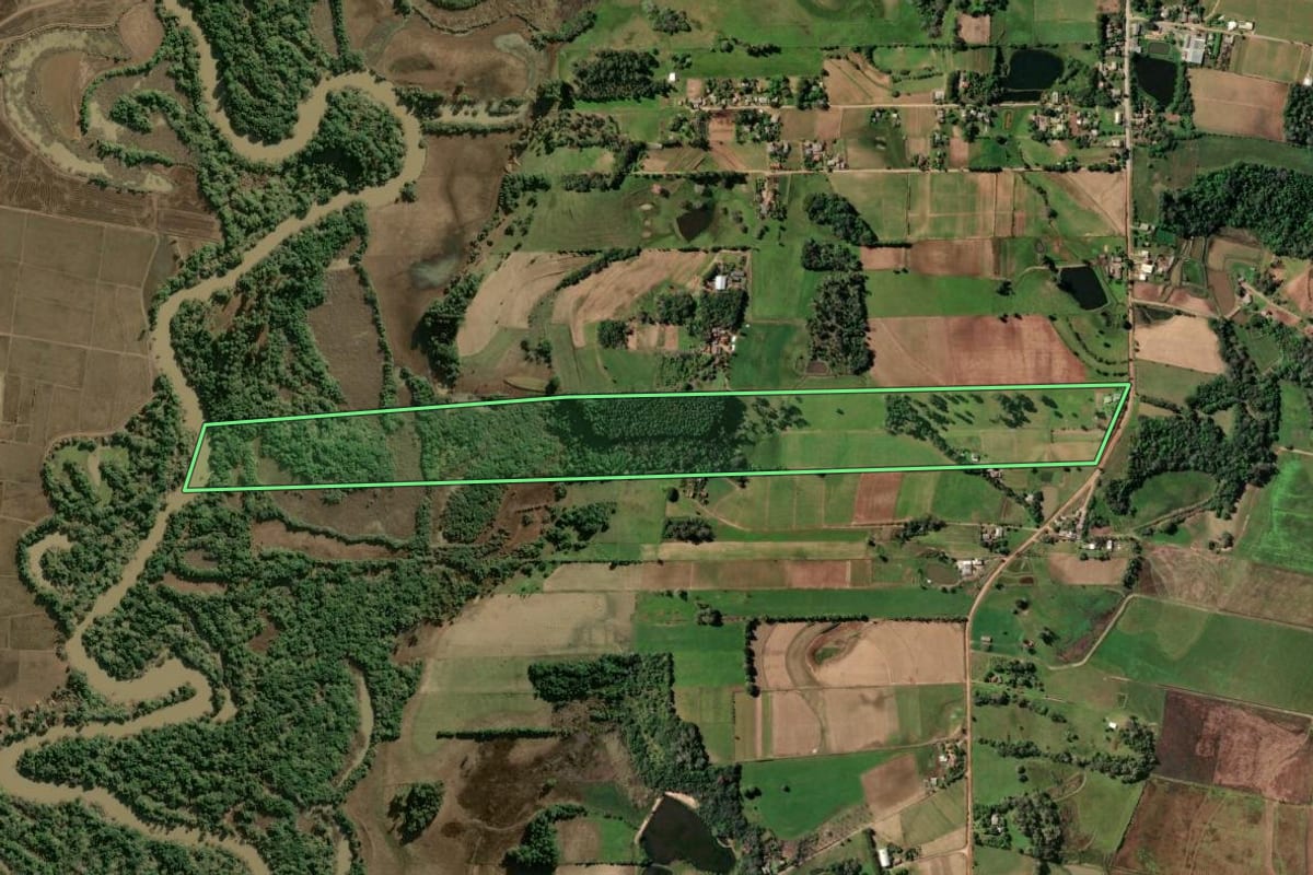 Imagem de satélite do imóvel rural em Vera Cruz (RS), com o contorno declarado no CAR desenhado por cima.