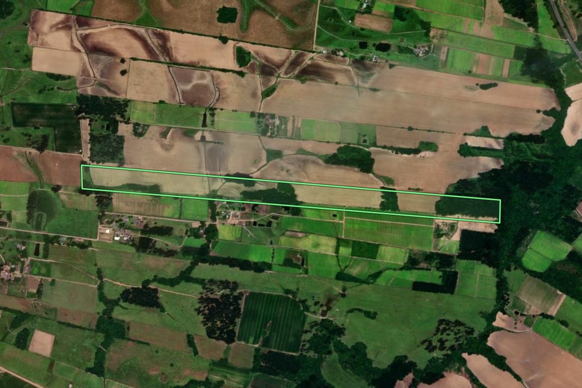 Imagem de satélite do imóvel rural em Vera Cruz (RS), com o contorno declarado no CAR desenhado por cima.