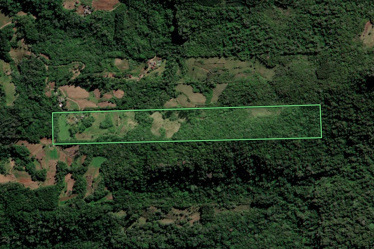 Imagem de satélite do imóvel rural em Vera Cruz (RS), com o contorno declarado no CAR desenhado por cima.