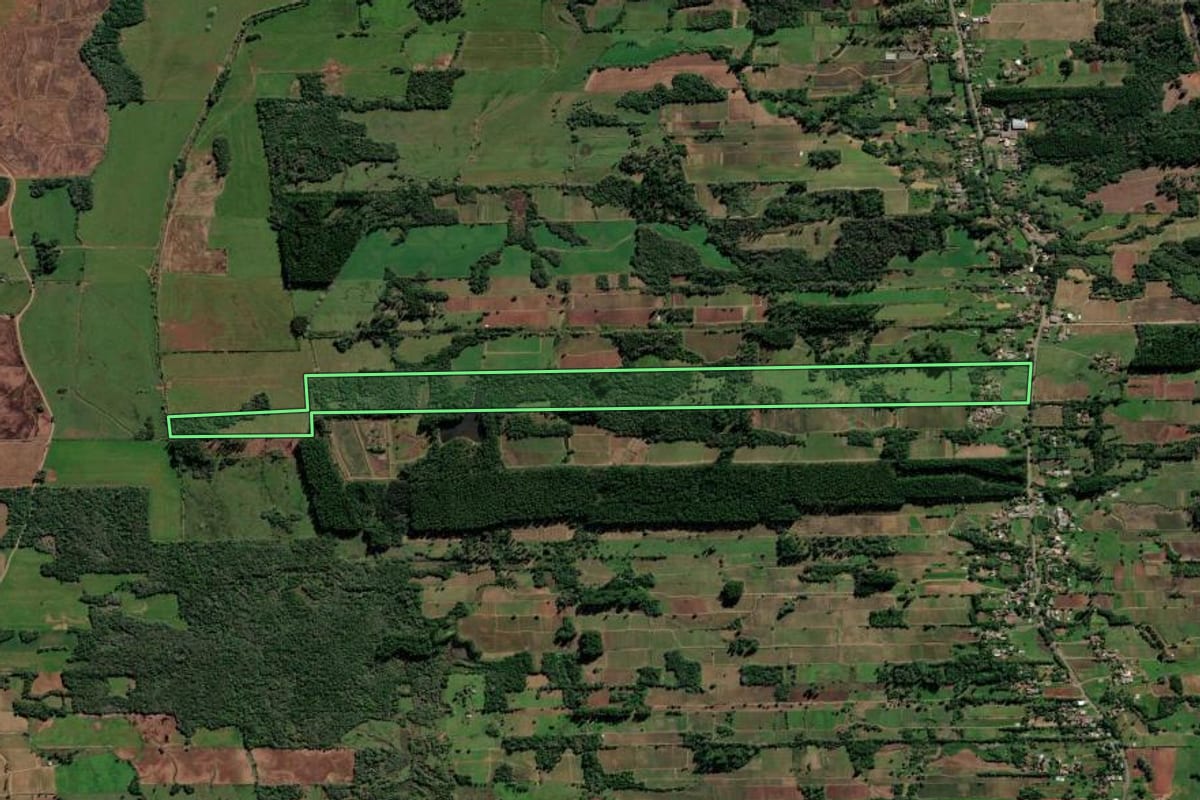 Imagem de satélite do imóvel rural em Vera Cruz (RS), com o contorno declarado no CAR desenhado por cima.