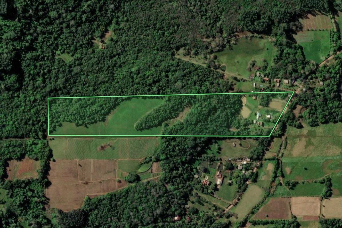 Imagem de satélite do imóvel rural em Vera Cruz (RS), com o contorno declarado no CAR desenhado por cima.