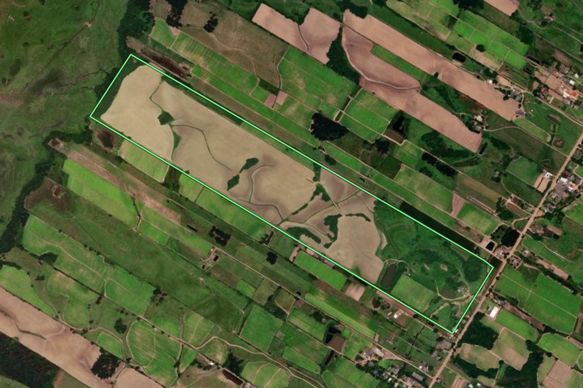Imagem de satélite do imóvel rural em Vera Cruz (RS), com o contorno declarado no CAR desenhado por cima.