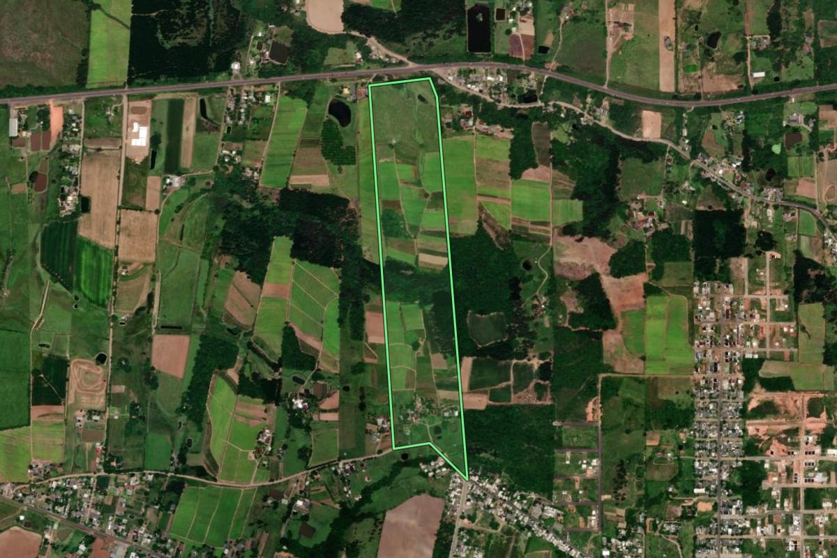 Imagem de satélite do imóvel rural em Vera Cruz (RS), com o contorno declarado no CAR desenhado por cima.