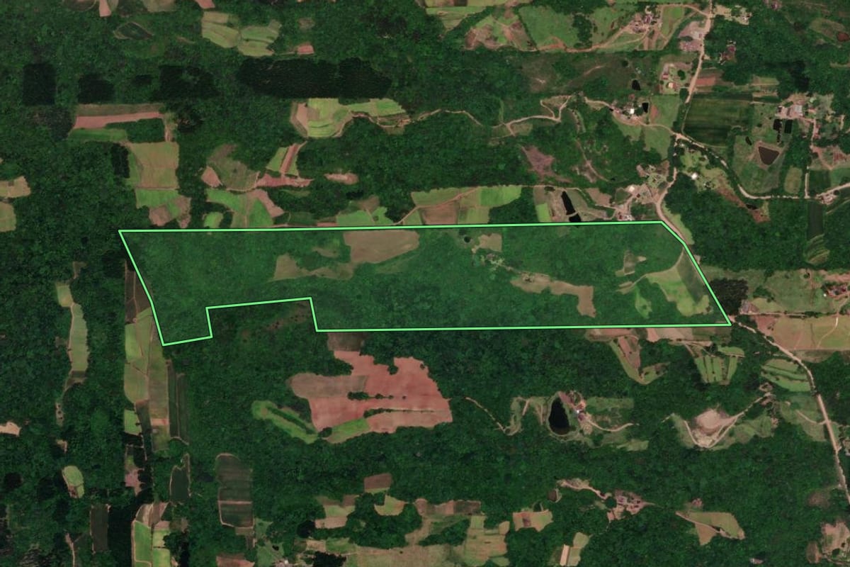 Imagem de satélite do imóvel rural em Vera Cruz (RS), com o contorno declarado no CAR desenhado por cima.