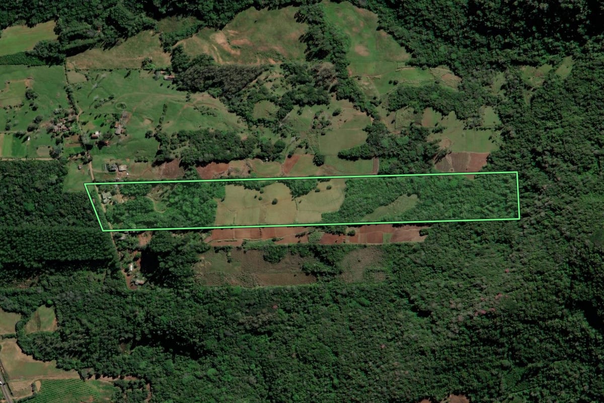 Imagem de satélite do imóvel rural em Vera Cruz (RS), com o contorno declarado no CAR desenhado por cima.