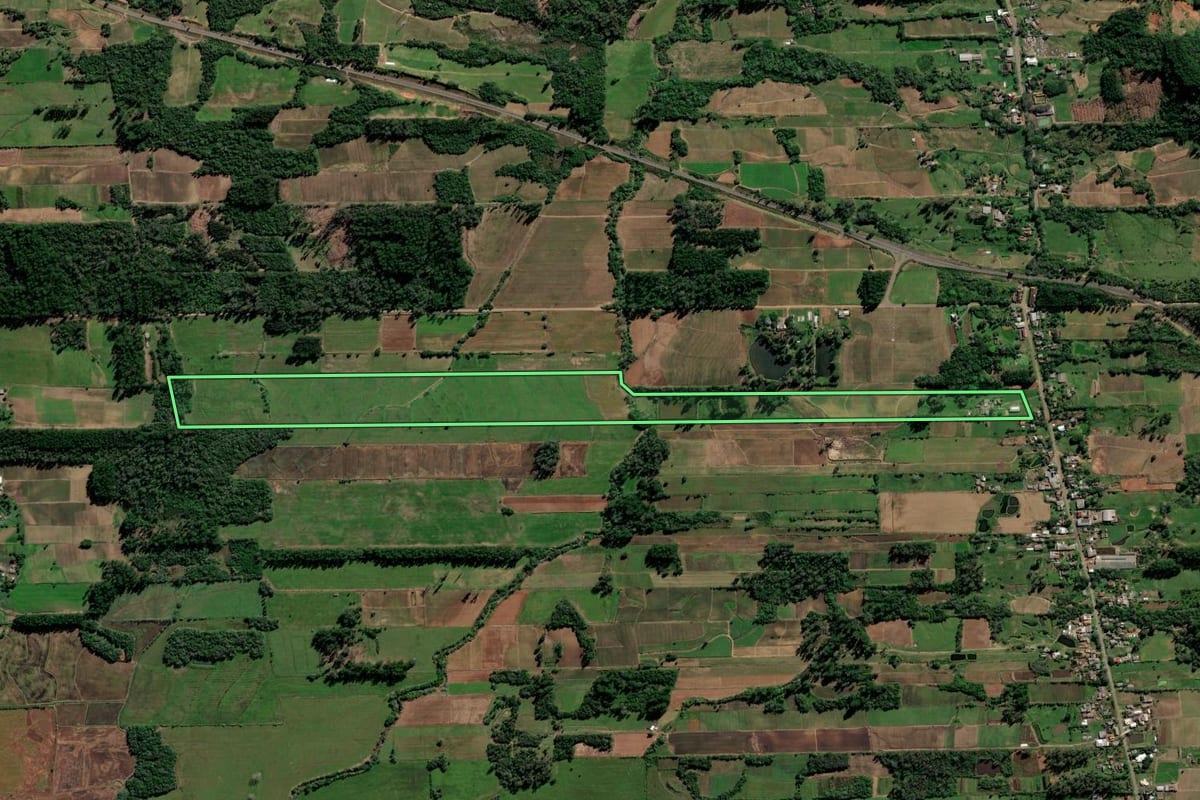 Imagem de satélite do imóvel rural em Vera Cruz (RS), com o contorno declarado no CAR desenhado por cima.