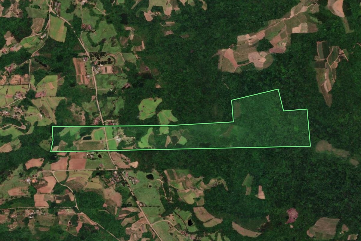 Imagem de satélite do imóvel rural em Vera Cruz (RS), com o contorno declarado no CAR desenhado por cima.