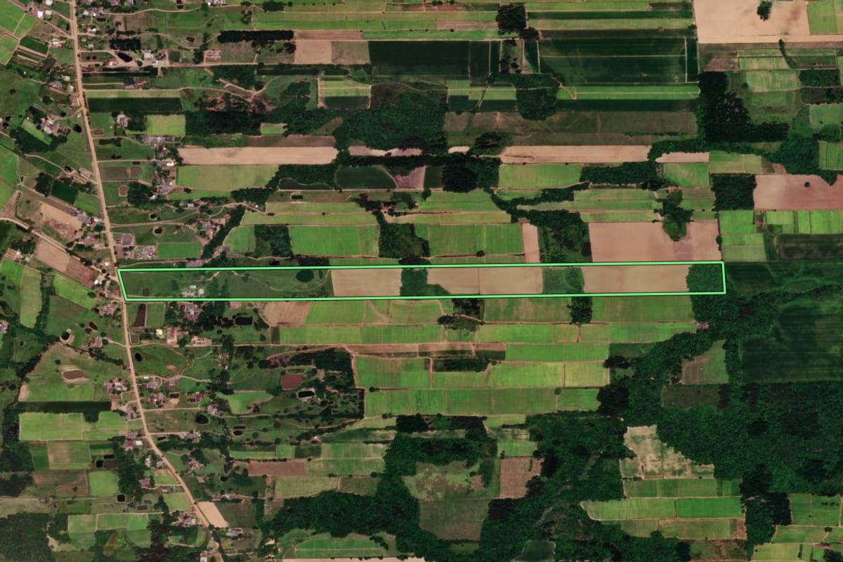 Imagem de satélite do imóvel rural em Vera Cruz (RS), com o contorno declarado no CAR desenhado por cima.