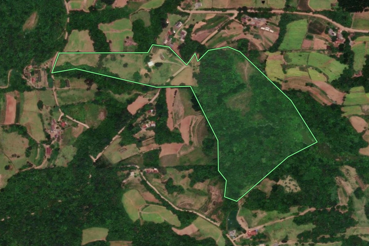 Imagem de satélite do imóvel rural em Vera Cruz (RS), com o contorno declarado no CAR desenhado por cima.