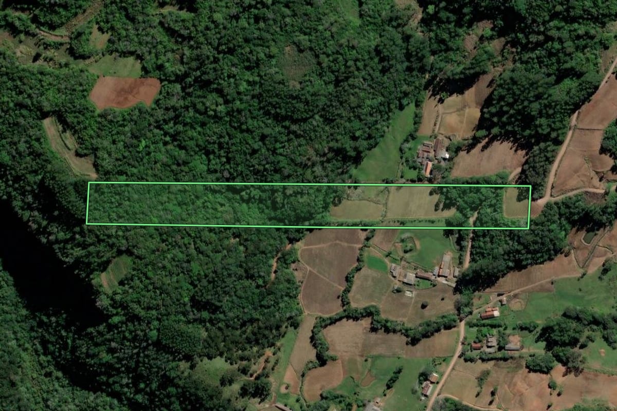 Imagem de satélite do imóvel rural em Vera Cruz (RS), com o contorno declarado no CAR desenhado por cima.