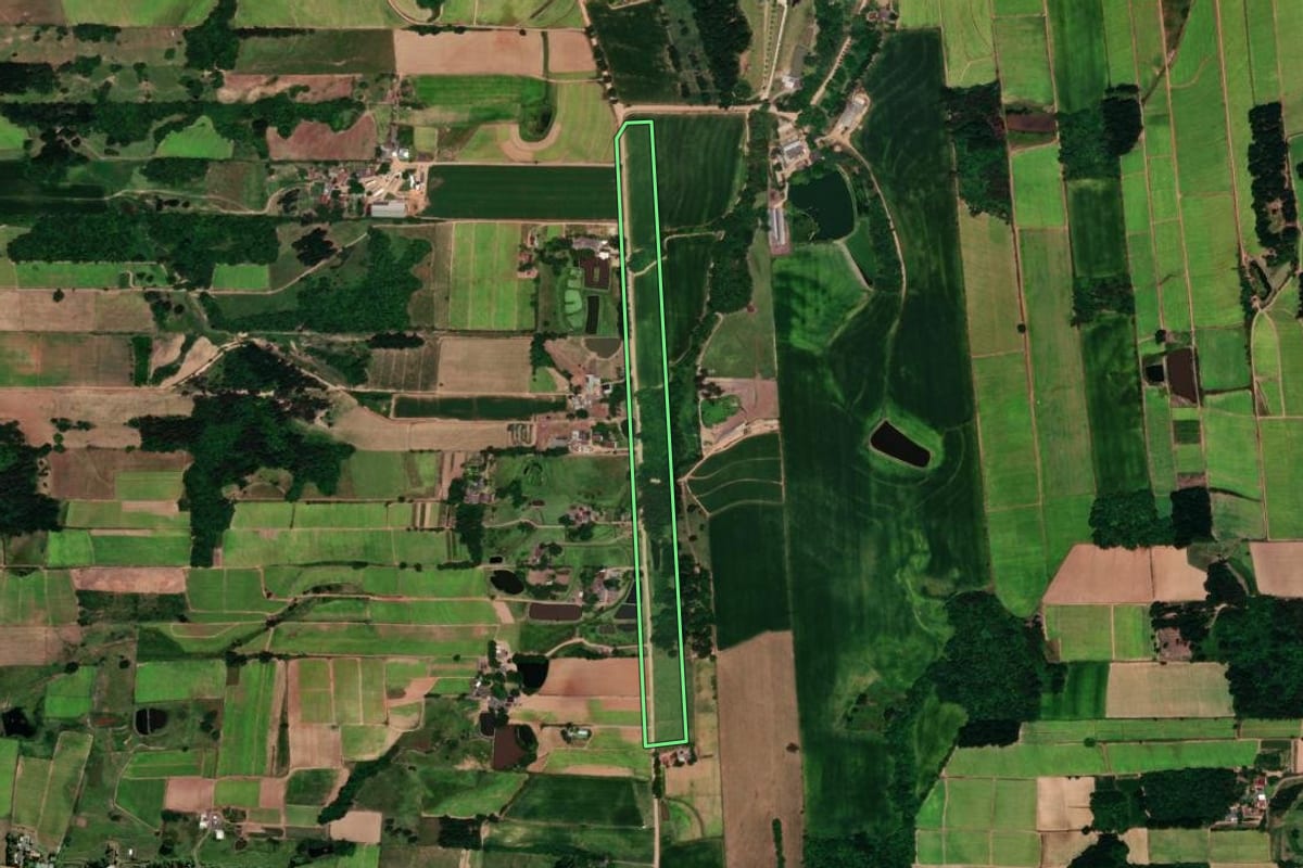 Imagem de satélite do imóvel rural em Vera Cruz (RS), com o contorno declarado no CAR desenhado por cima.