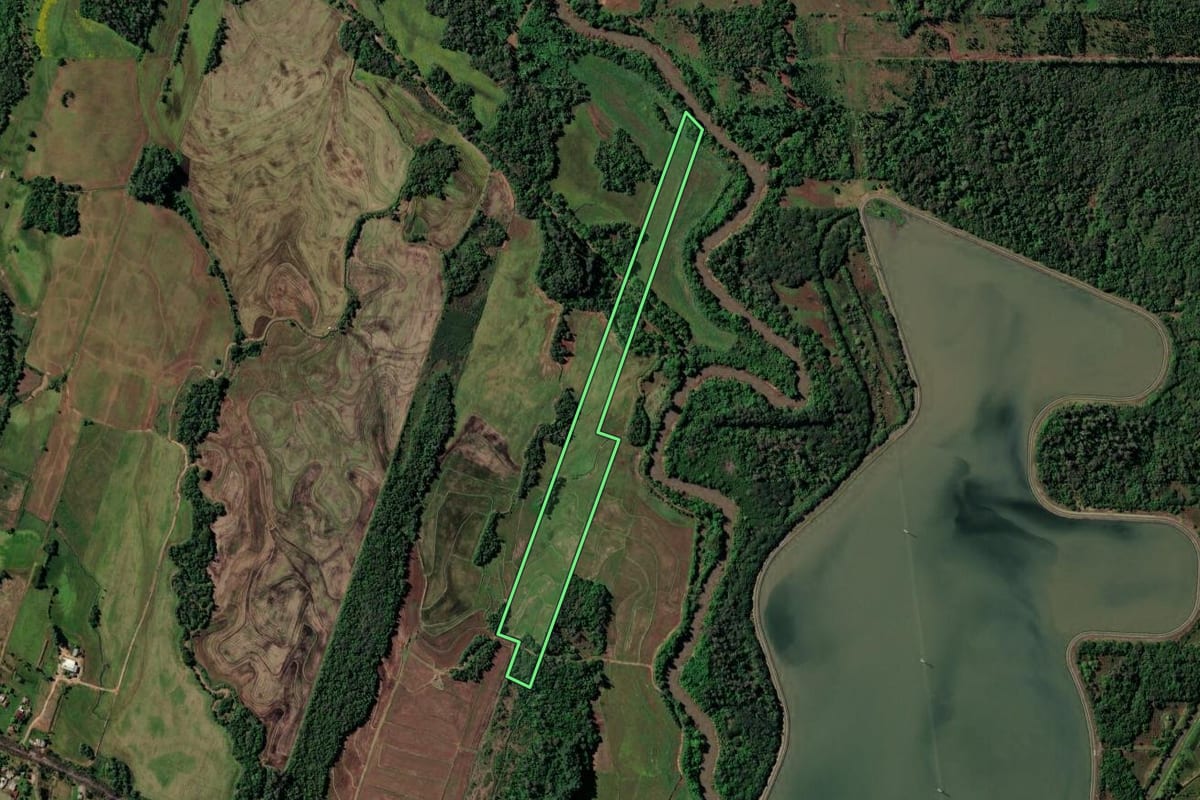 Imagem de satélite do imóvel rural em Vera Cruz (RS), com o contorno declarado no CAR desenhado por cima.