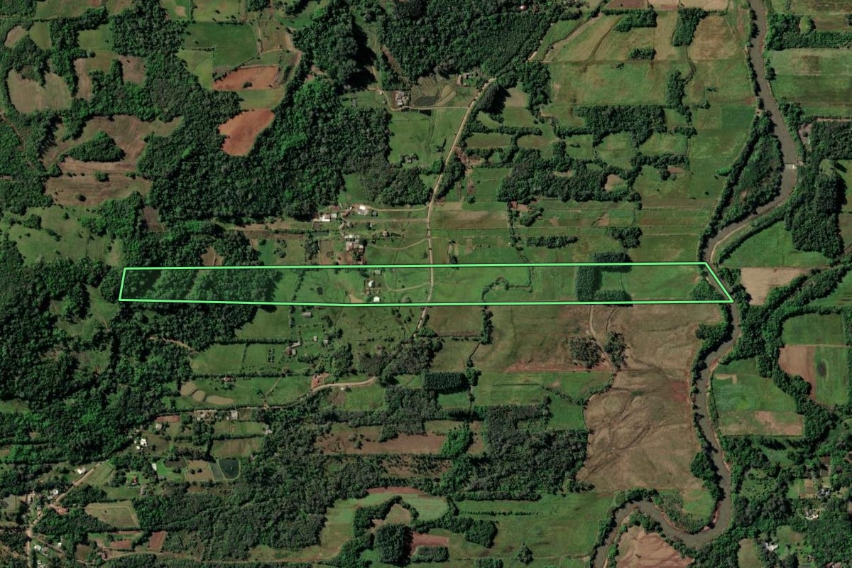 Imagem de satélite do imóvel rural em Vera Cruz (RS), com o contorno declarado no CAR desenhado por cima.