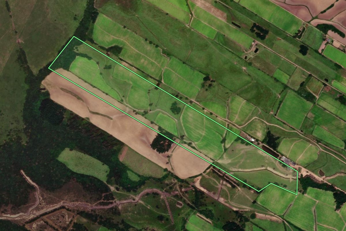 Imagem de satélite do imóvel rural em Vera Cruz (RS), com o contorno declarado no CAR desenhado por cima.