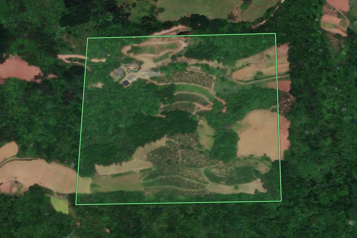 Imagem de satélite do imóvel rural em Vera Cruz (RS), com o contorno declarado no CAR desenhado por cima.