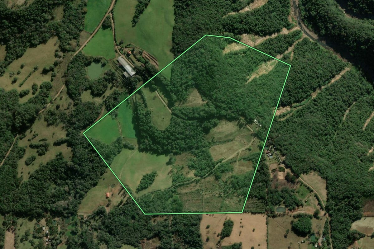 Imagem de satélite do imóvel rural em Veranópolis (RS), com o contorno declarado no CAR desenhado por cima.