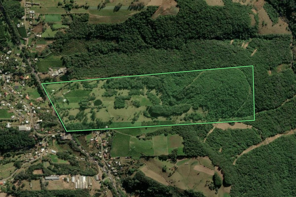 Imagem de satélite do imóvel rural em Veranópolis (RS), com o contorno declarado no CAR desenhado por cima.