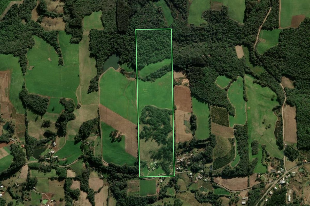 Imagem de satélite do imóvel rural em Veranópolis (RS), com o contorno declarado no CAR desenhado por cima.